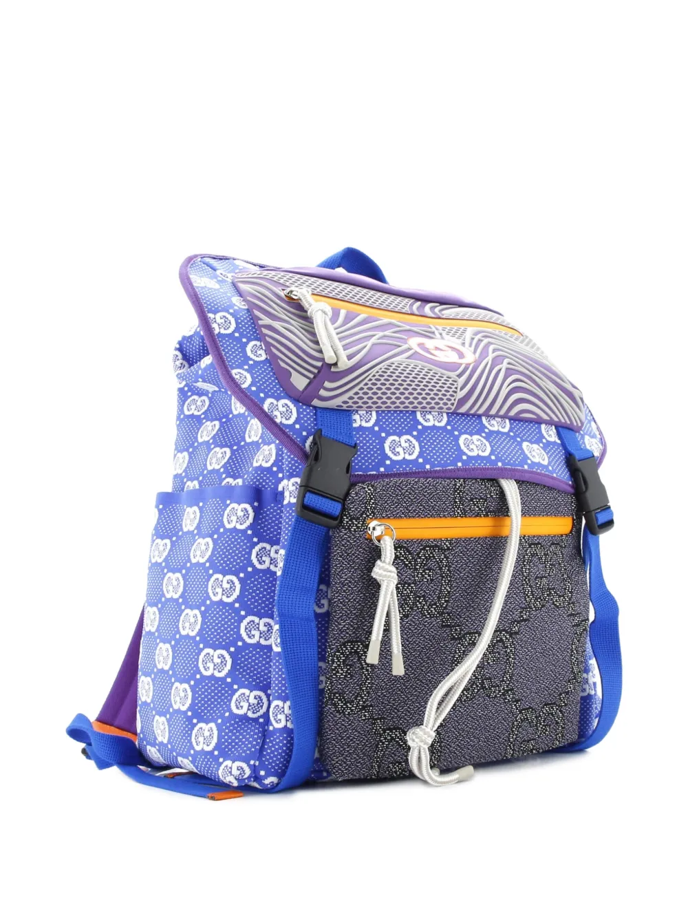 Gucci Pre-Owned Panelled Double Buckle GG Jacquard Nylon and Rubber Large backpack - Blu