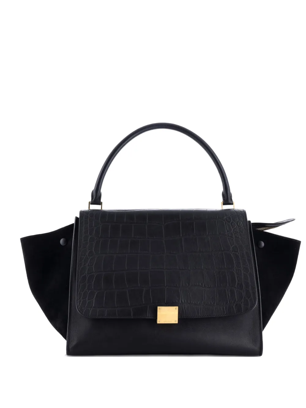 Pre-owned Celine Trapeze Bag Crocodile Embossed Leather Large Satchel In Black
