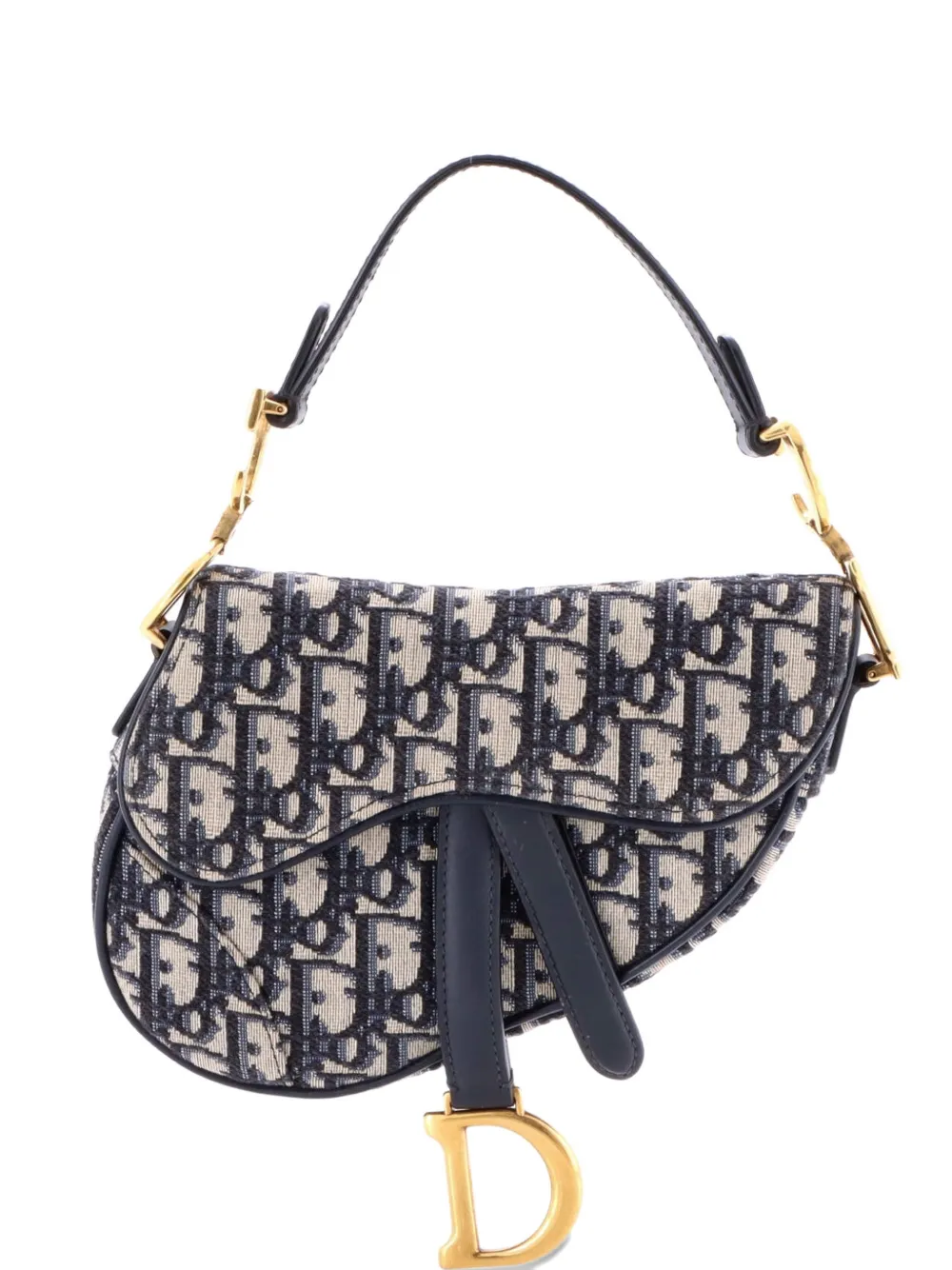 Pre-owned Dior Saddle Handbag Oblique Canvas Mini Shoulder Bag In Blue