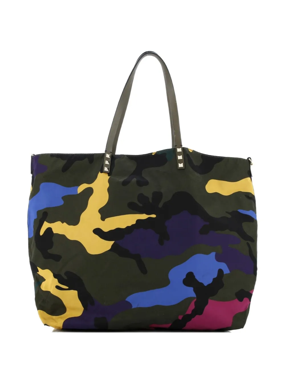 Pre-owned Valentino Garavani Rockstud Open Reversible Convertible Camo Nylon Medium Tote Bag In Multi