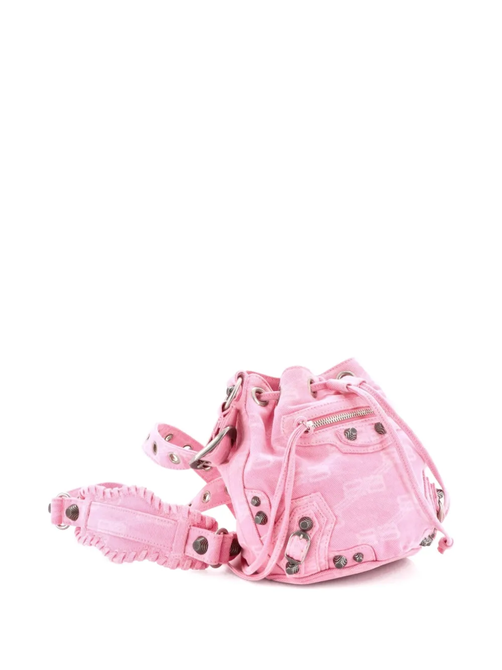 Pre-owned Balenciaga Le Cagole Giant Studs Bb Denim Xs Bucket Bag In Pink