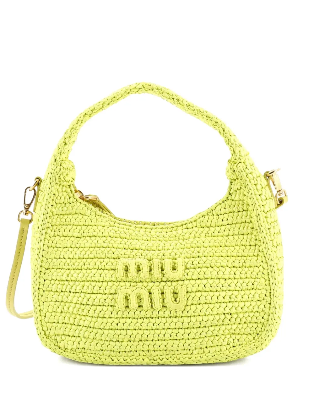 Pre-owned Miu Miu Wander Crochet Mini Hobo Bag In Green