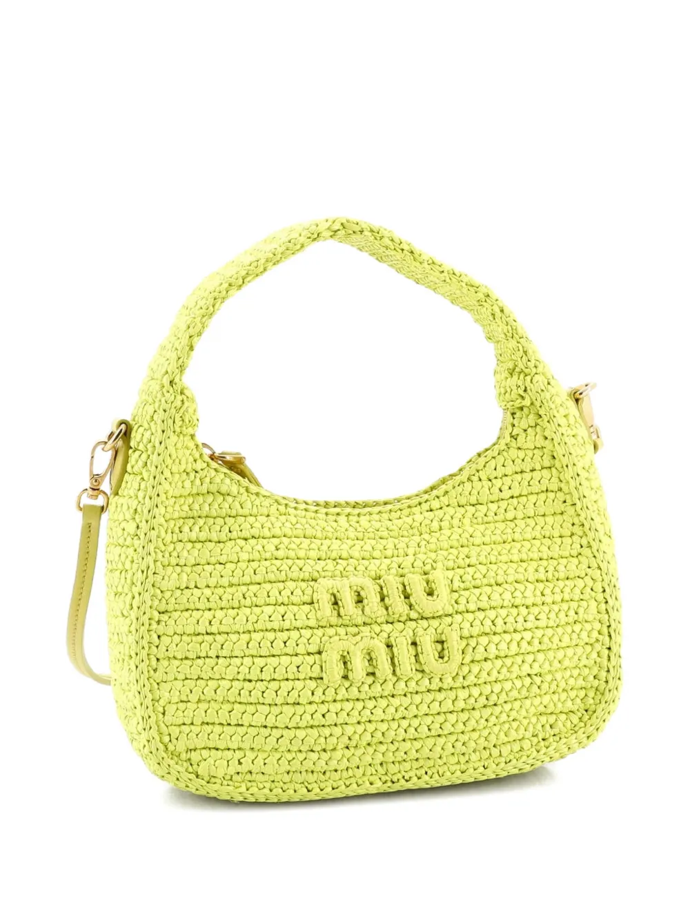 Pre-owned Miu Miu Wander Crochet Mini Hobo Bag In Green
