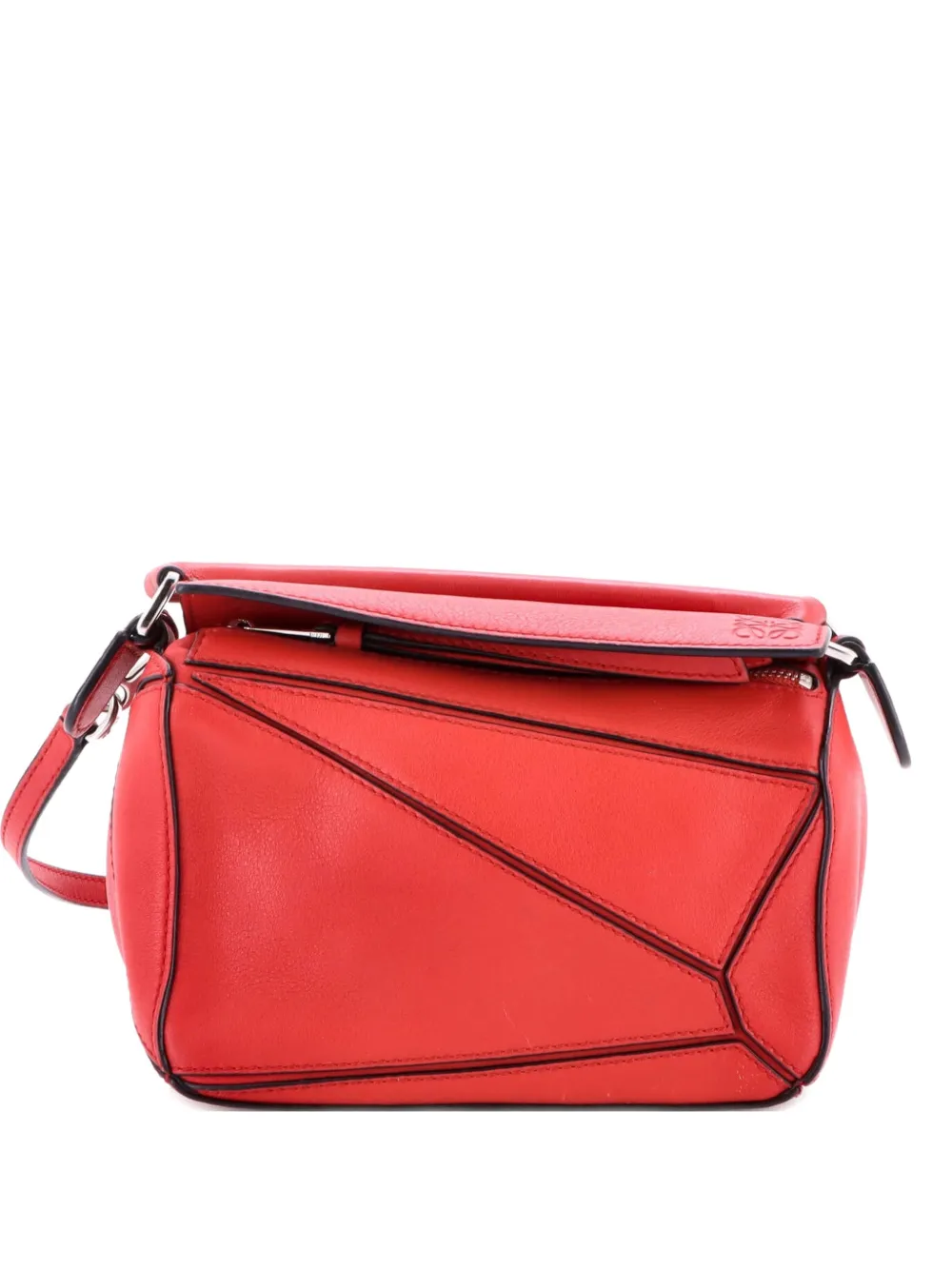 Pre-owned Loewe Puzzle Bag Leather Mini Crossbody Bag In Red