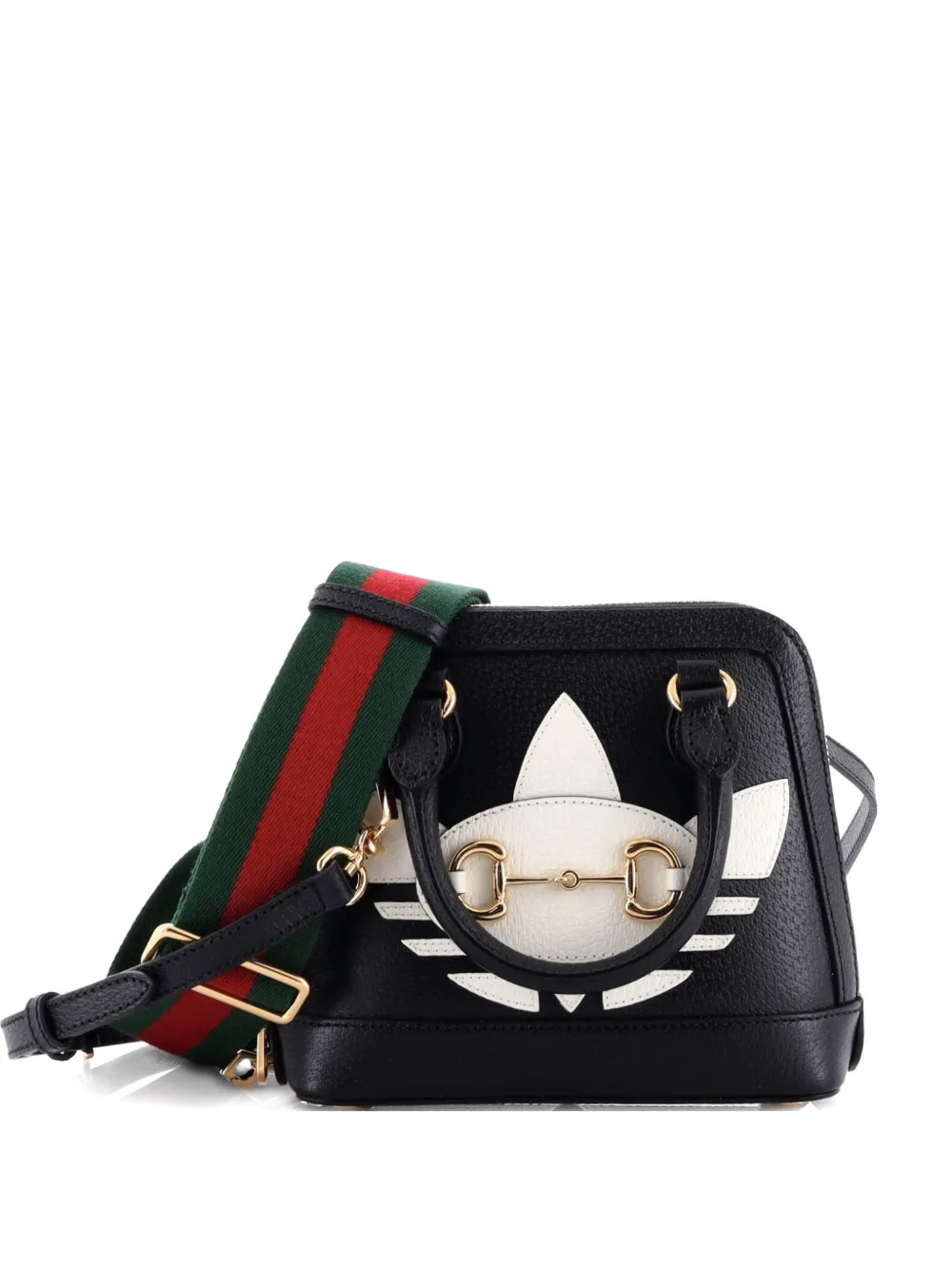 Pre-owned Gucci X Adidas Horsebit 1955 Top Handle Bag Leather With Applique Mini Satchel In Black