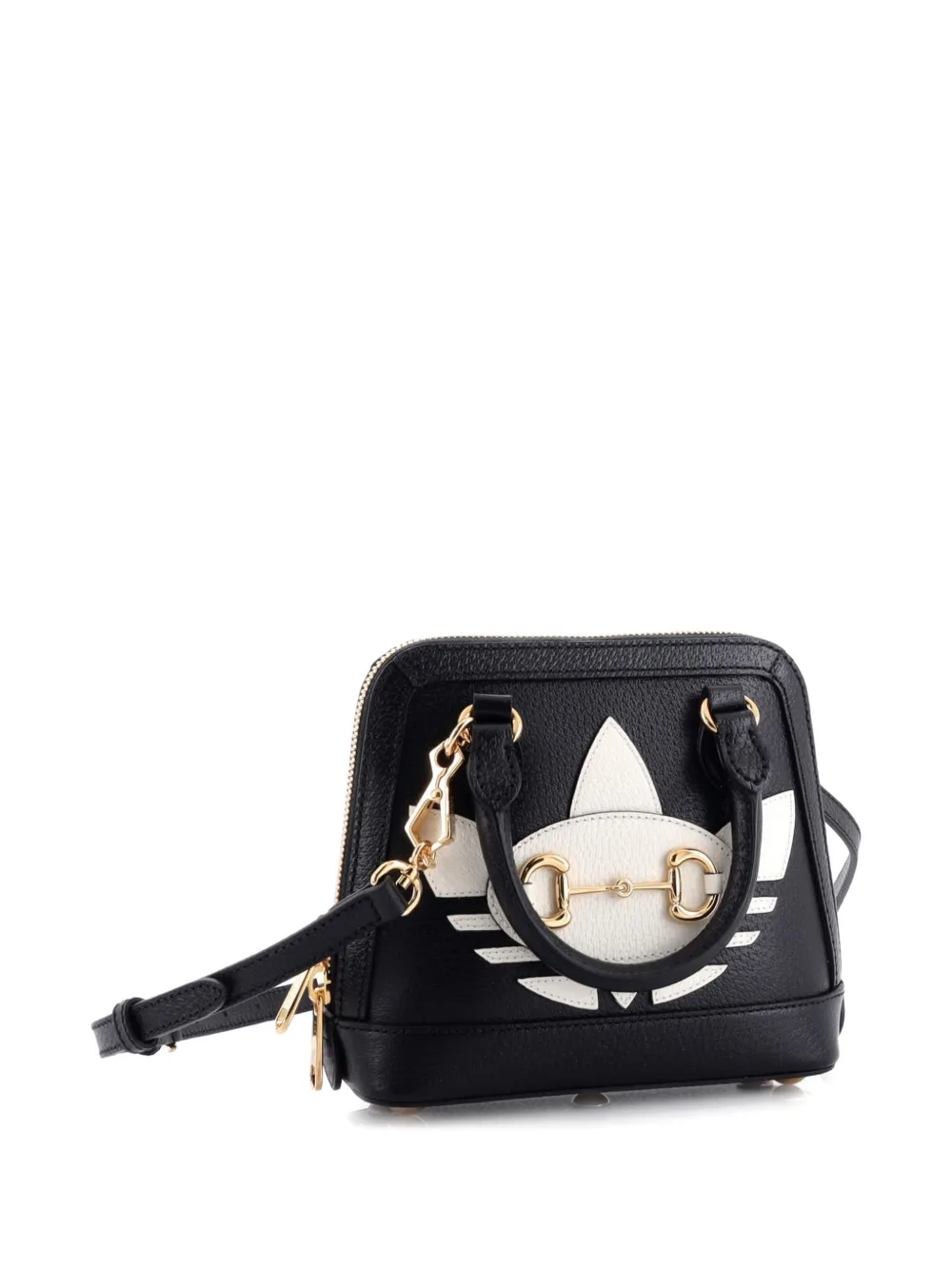 Pre-owned Gucci X Adidas Horsebit 1955 Top Handle Bag Leather With Applique Mini Satchel In Black