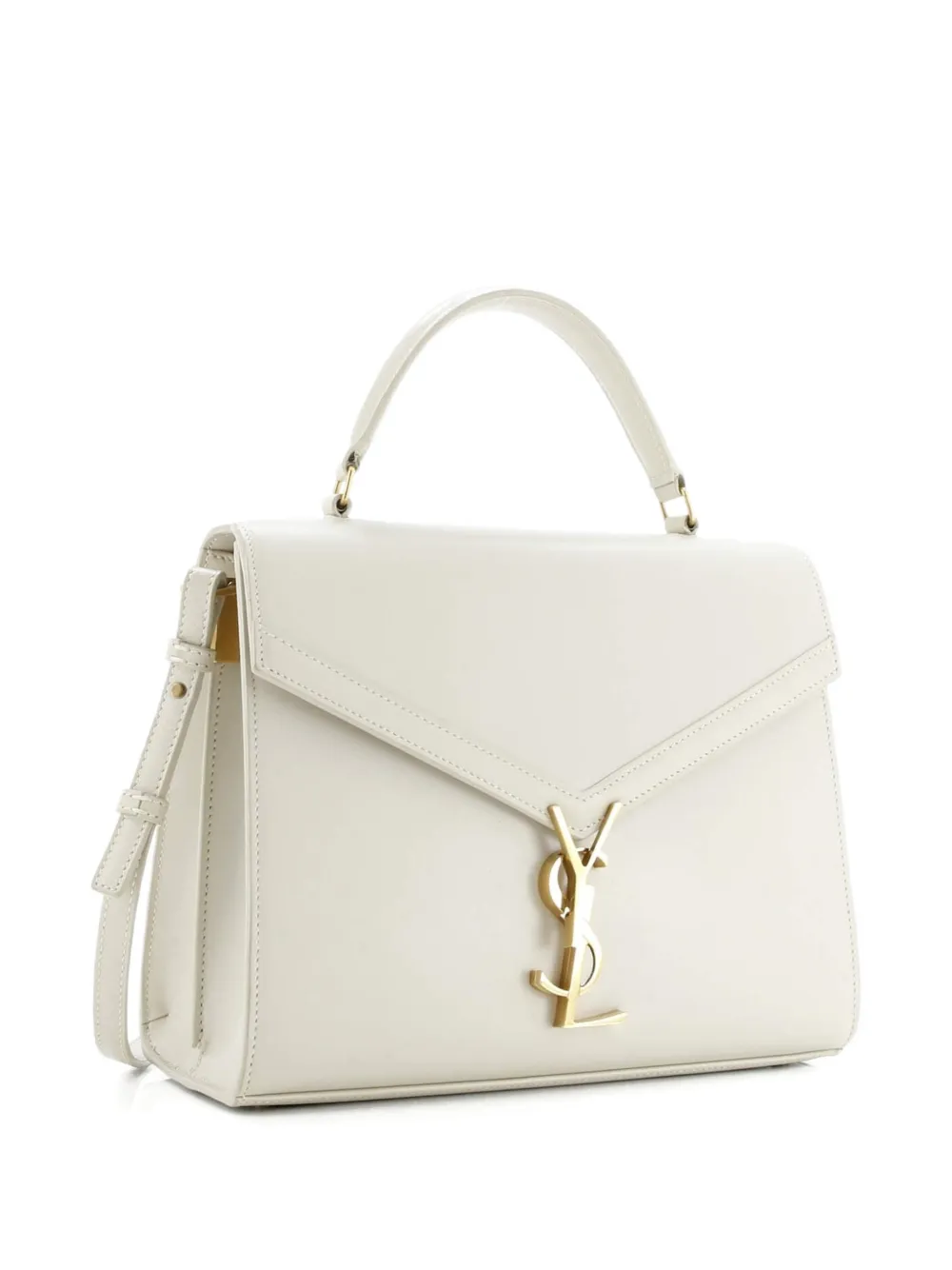 SAINT LAURENT Pre-owned Cassandra Top Handle Bag Leather Medium Satchel In Neutral