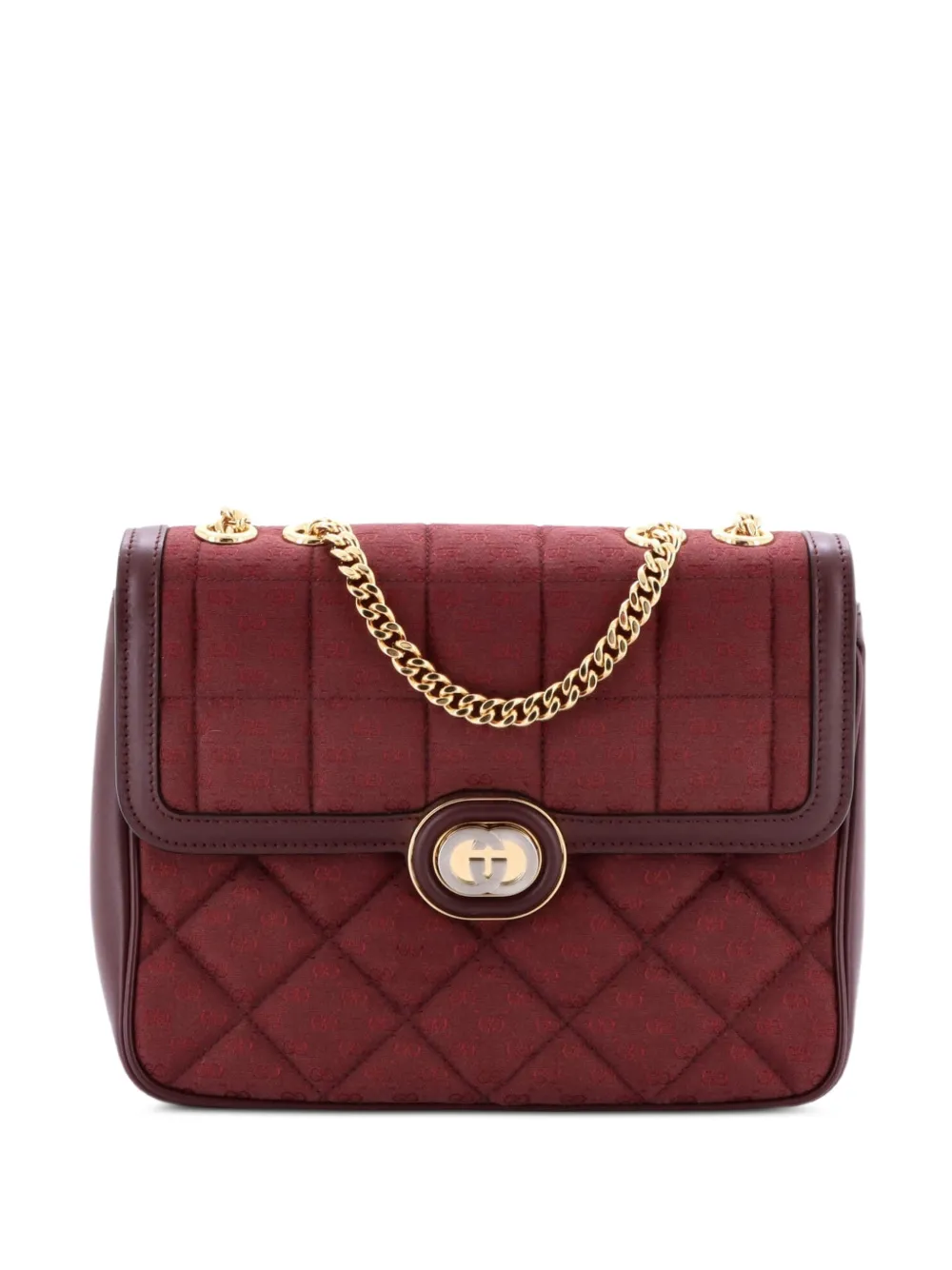 Pre-owned Gucci Deco Chain Flap Bag Mixed Quilt Mini Gg Canvas And Leather Small Shoulder Bag In Red