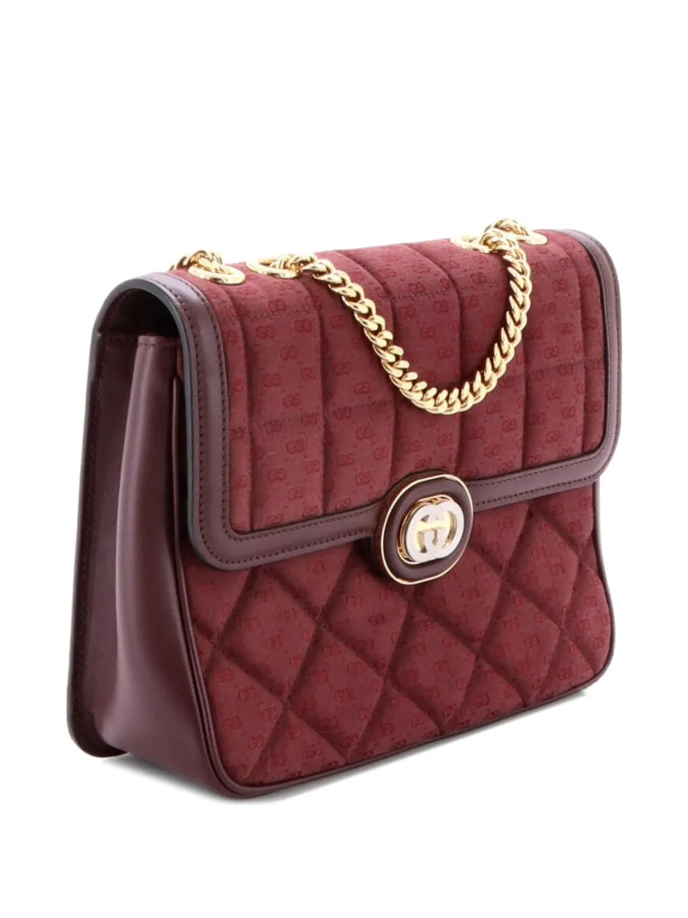  Gucci Pre-owned Deco Chain Flap Bag Mixed Quilt Mini Gg Canvas And Leather Small Shoulder Bag - Rosso 