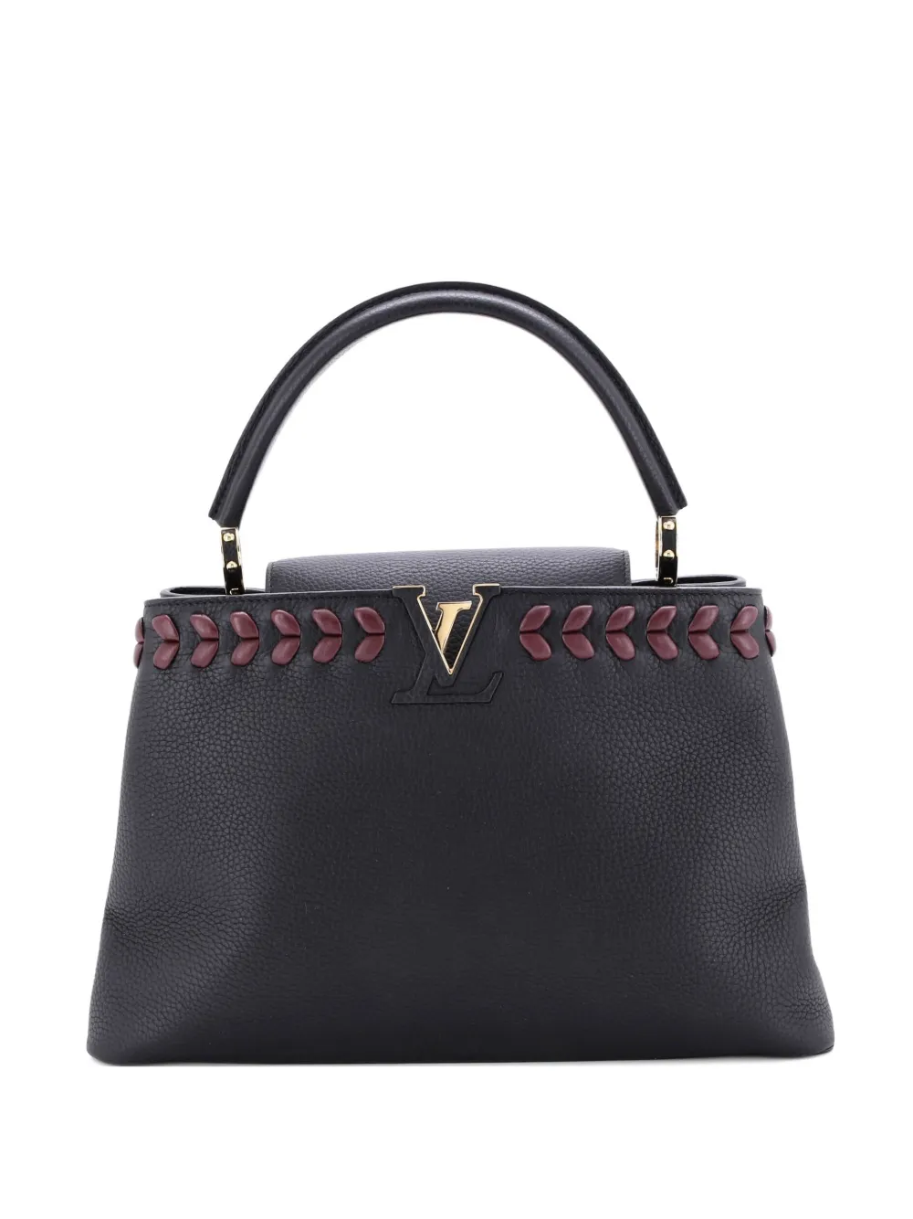 Pre-owned Louis Vuitton Capucines Bag Leather With Embellished Detail Pm Satchel In Black
