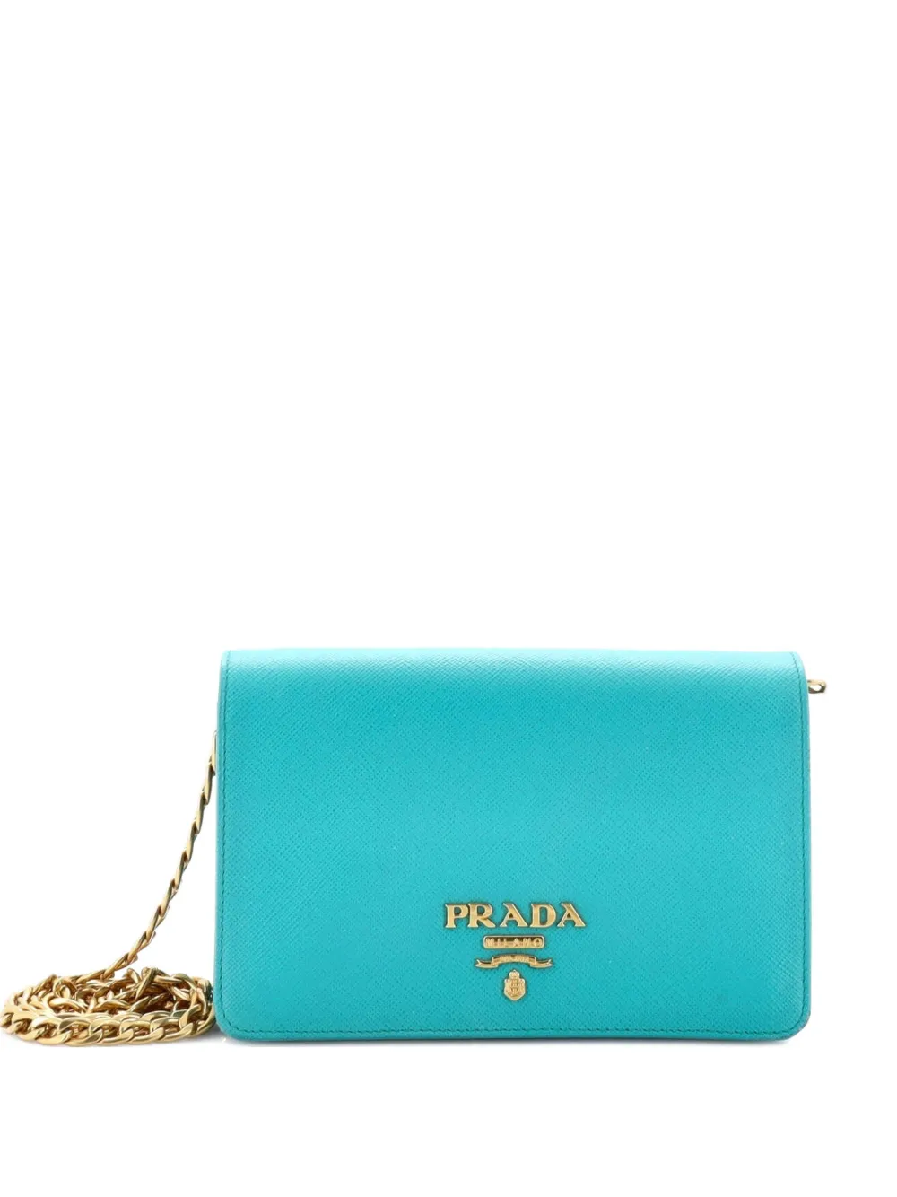 Pre-owned Prada Chain Wallet Saffiano Leather Crossbody Bag In Blue