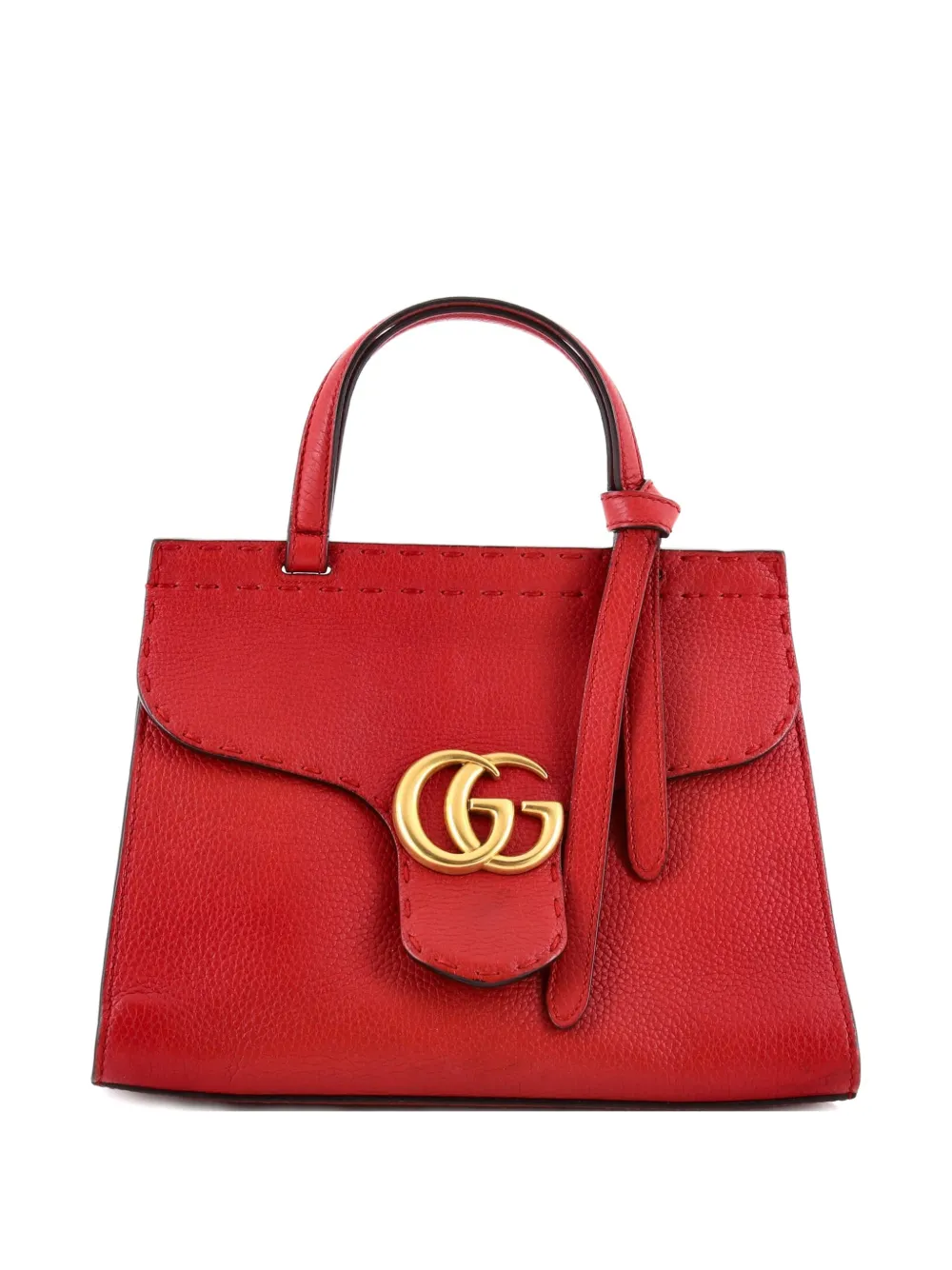 Pre-owned Gucci Gg Marmont Top Handle Bag Leather Mini Satchel In Red