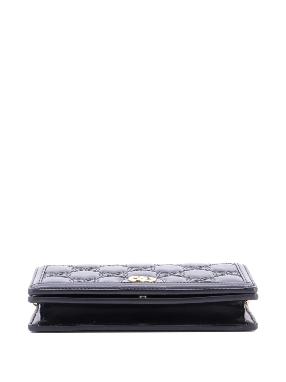 Pre-owned Gucci Petite Gg Marmont Chain Wallet Gg Matelasse Leather Mini Crossbody Bag In Black