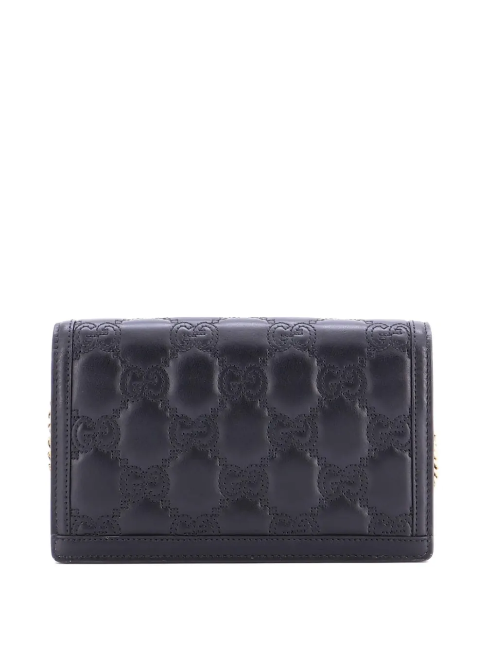 Pre-owned Gucci Petite Gg Marmont Chain Wallet Gg Matelasse Leather Mini Crossbody Bag In Black