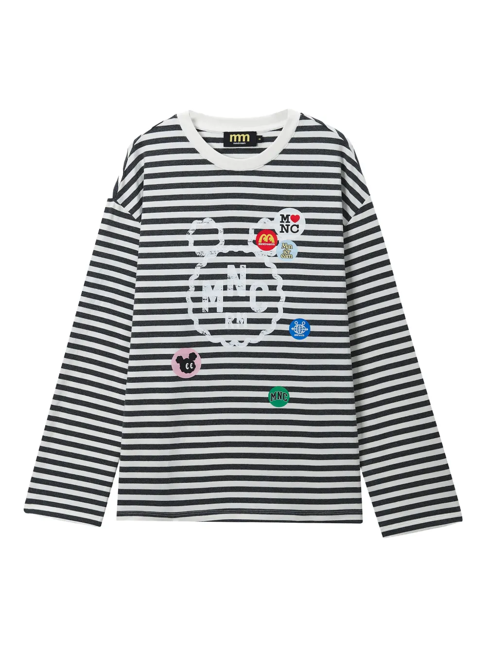 Mini Cream Striped Appliqué T-shirt In White