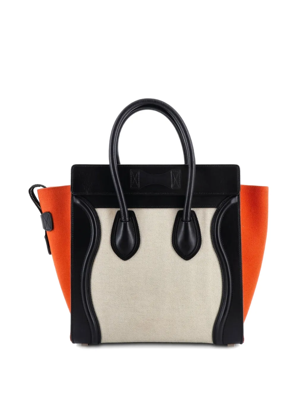 Pre-owned Celine Tricolor Luggage Bag Canvas And Leather Micro Tote Bag In Black