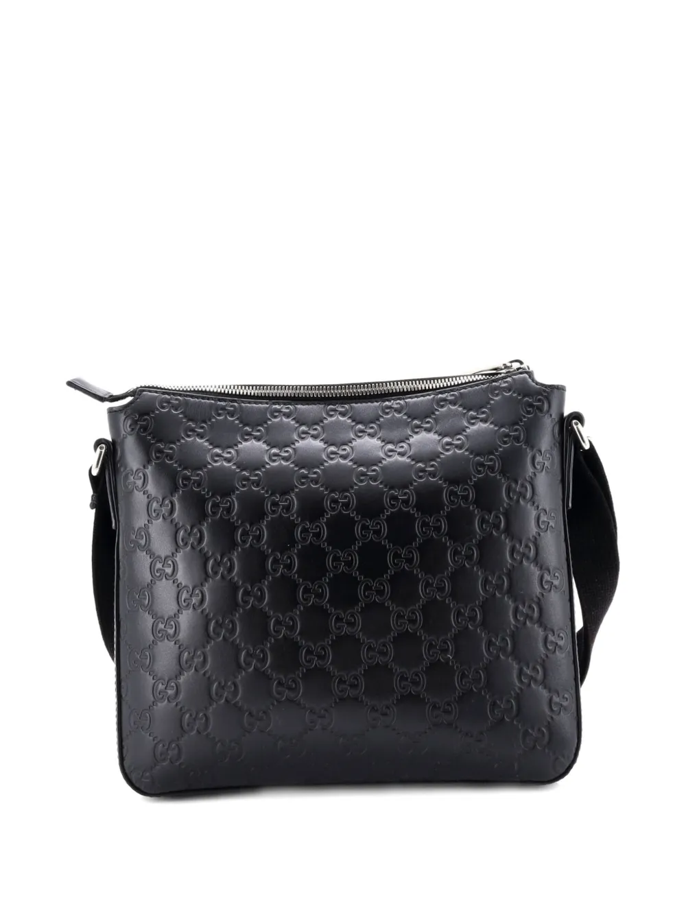 GUCCI Pre-owned Signature Zip Messenger Bag Ssima Leather Small Crossbody Bag In Black