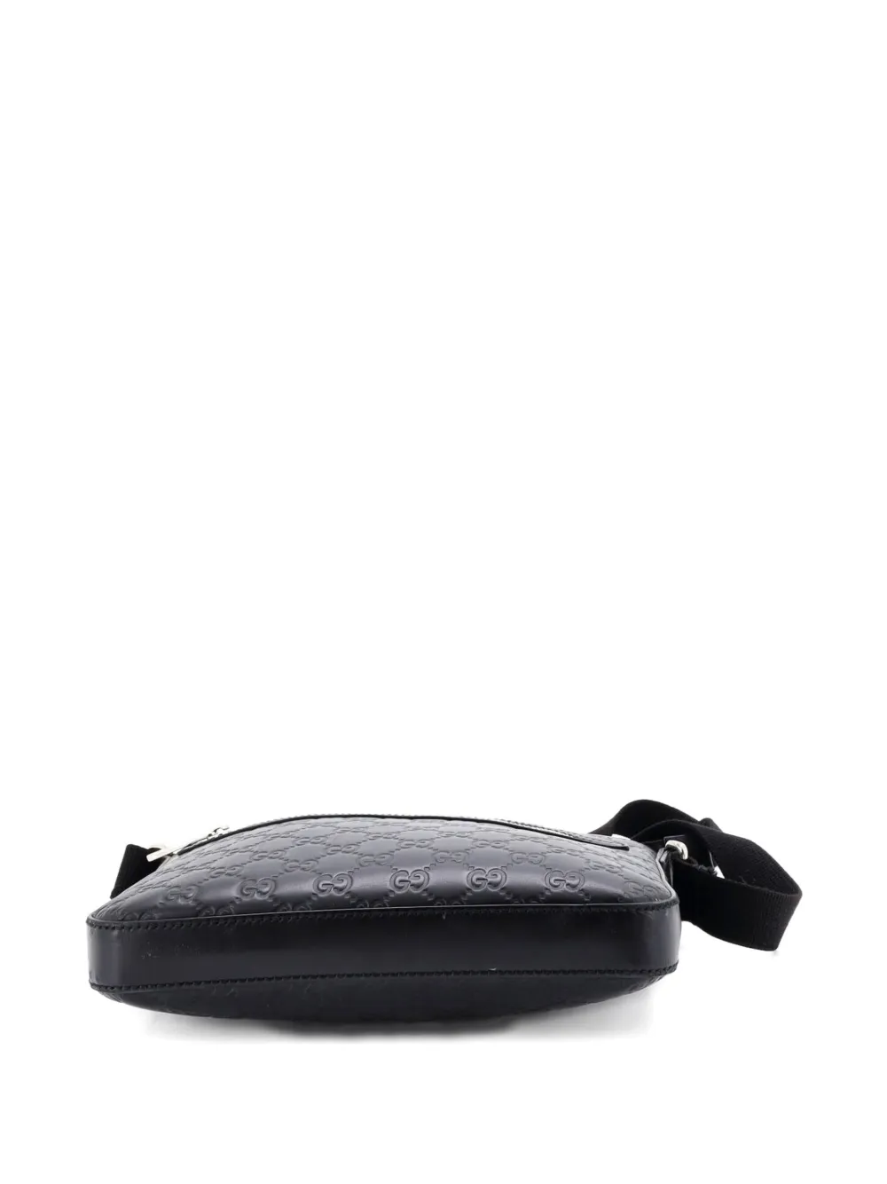 GUCCI Pre-owned Signature Zip Messenger Bag Ssima Leather Small Crossbody Bag In Black