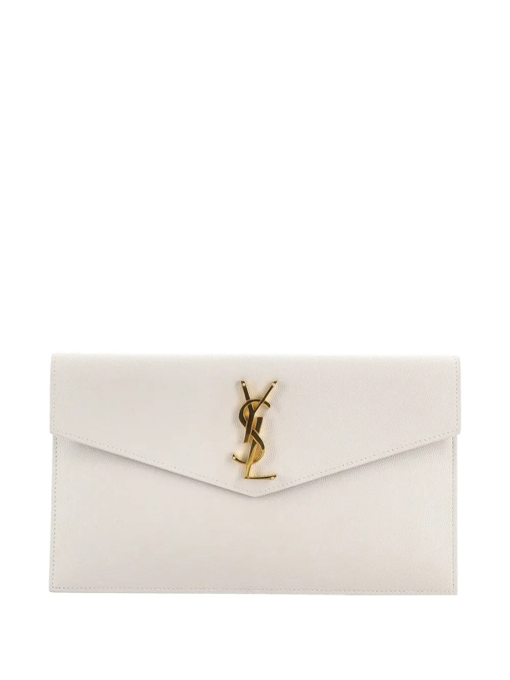 Pre-owned Saint Laurent Uptown Pouch Leather Clutch Bag In Neutral