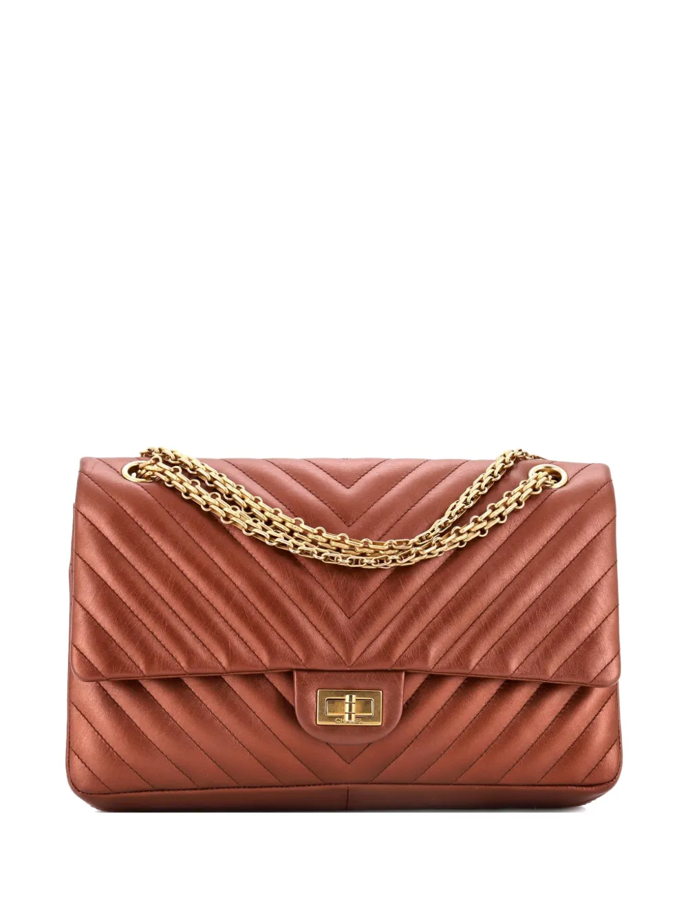 Pre-owned Chanel Reissue 2.55 Flap Bag Chevron Metallic Aged Calfskin 226 Shoulder Bag In Brown