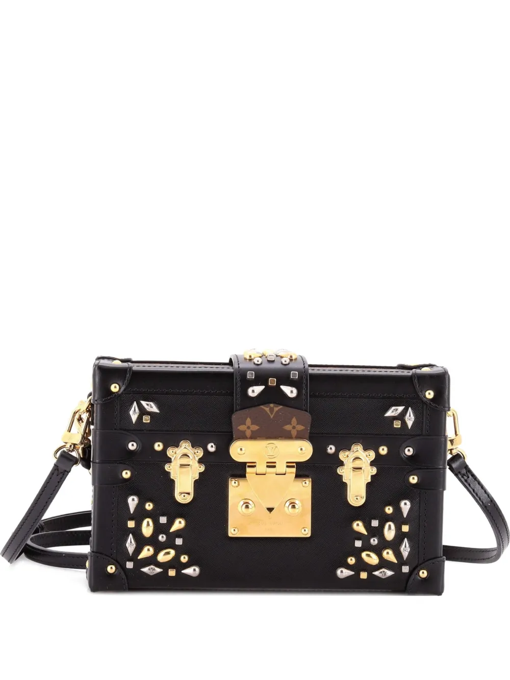 Louis Vuitton Pre-Owned Petite Malle Handbag Studded Taiga Leather and Monogram Canvas crossbody bag - Marrone