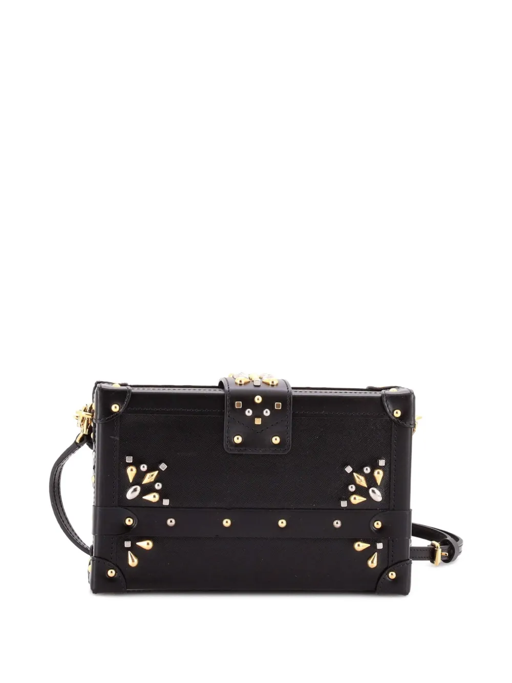  Louis Vuitton Pre-owned Petite Malle Handbag Studded Taiga Leather And Monogram Canvas Crossbody Bag - Brown 