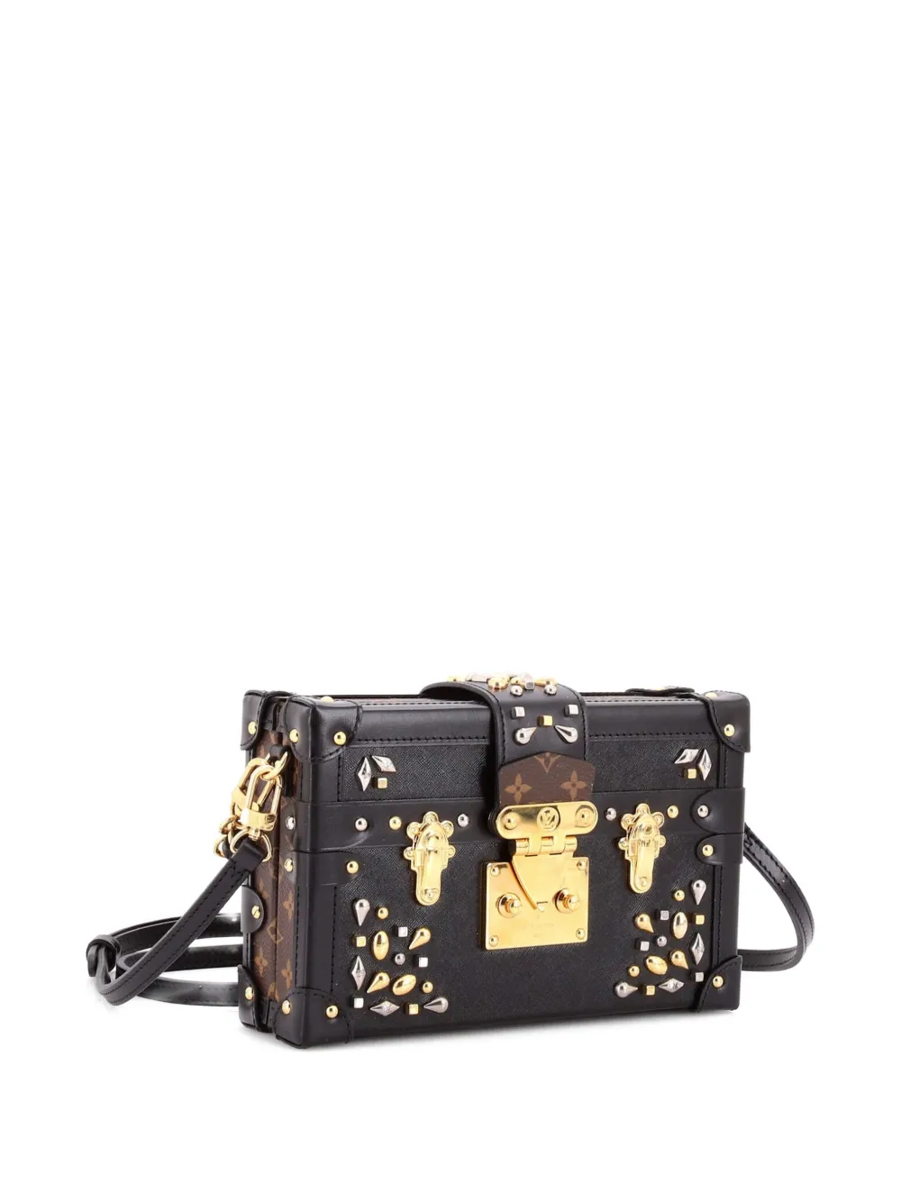  Louis Vuitton Pre-owned Petite Malle Handbag Studded Taiga Leather And Monogram Canvas Crossbody Bag - Brown 