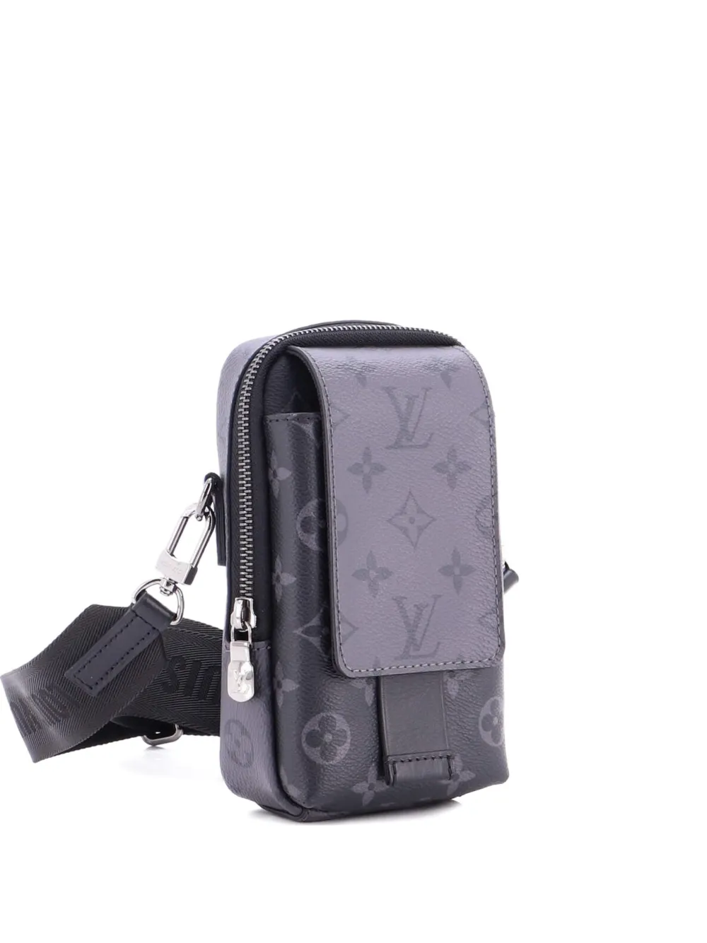 Pre-owned Louis Vuitton Double Phone Pouch Nm Reverse Monogram Eclipse Canvas Crossbody Bag In Black