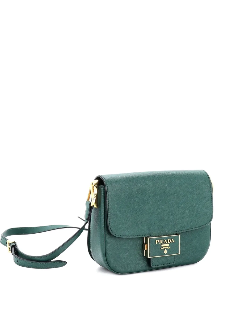 Pre-owned Prada Embleme Flap Bag Saffiano Leather Small Shoulder Bag In Green