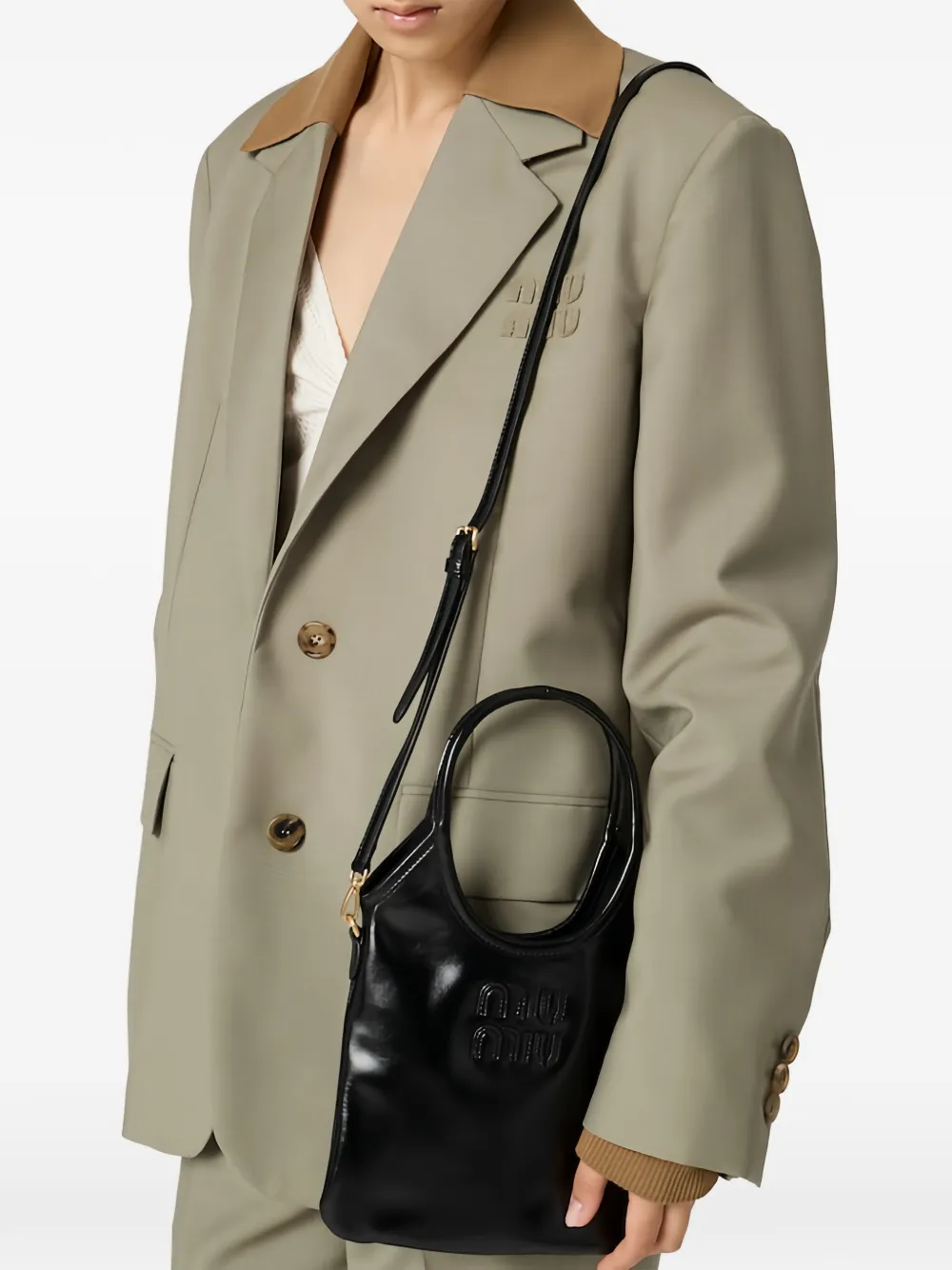 Miu Ivy leren shopper Zwart