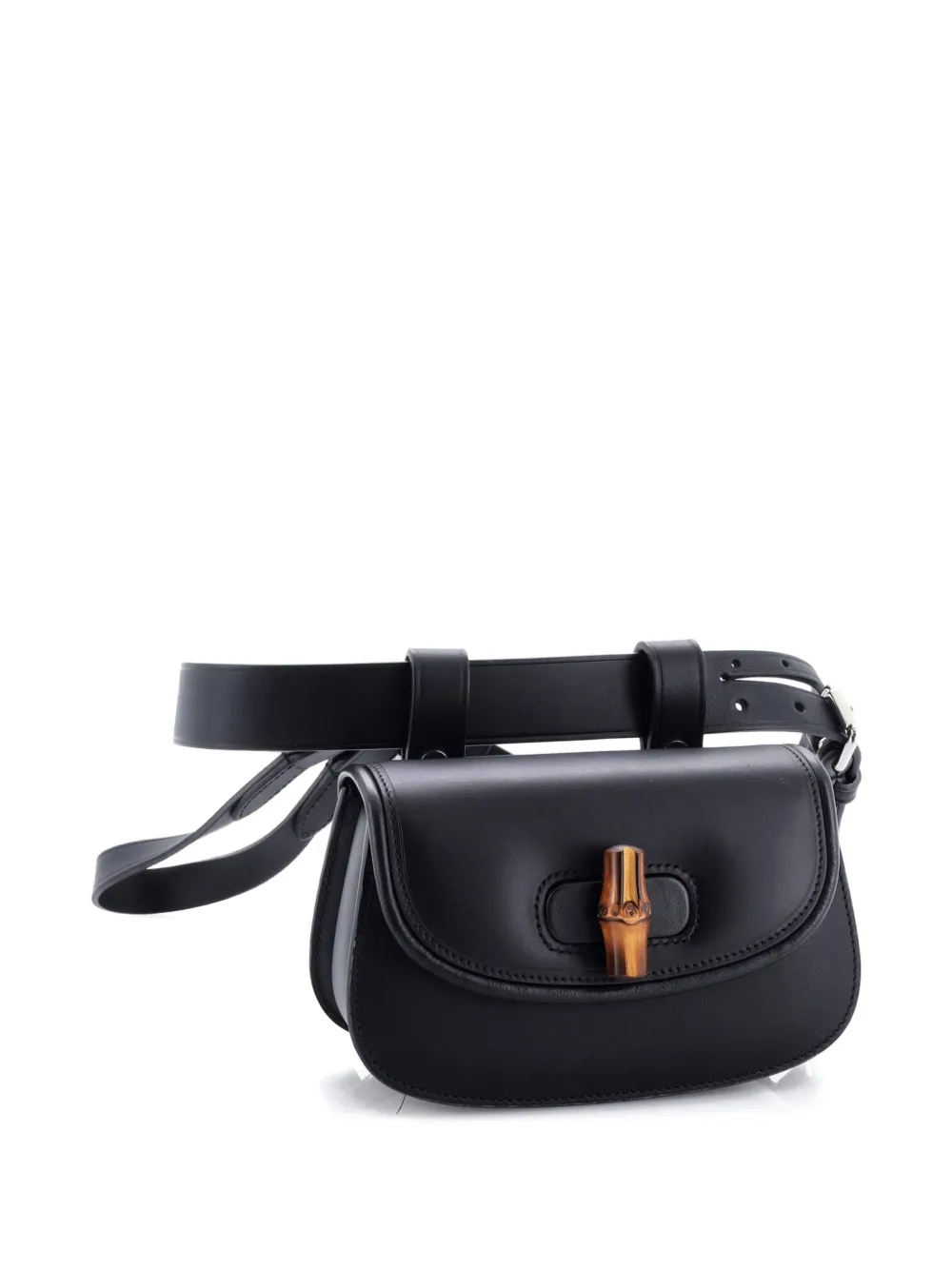 Pre-owned Gucci Bamboo 1947 Leather Mini Belt Bag In Black