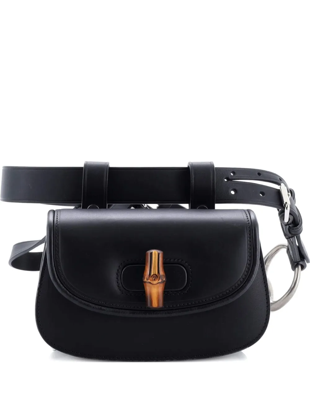 Pre-owned Gucci Bamboo 1947 Leather Mini Belt Bag In Black