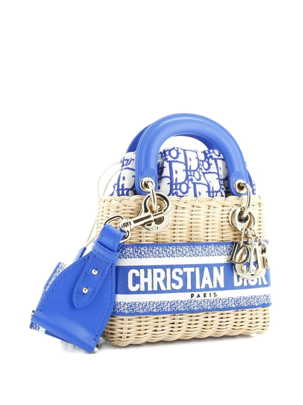 DIOR Pre-owned Lady Bag Wicker And Oblique Canvas Mini Tote Bag In Blue