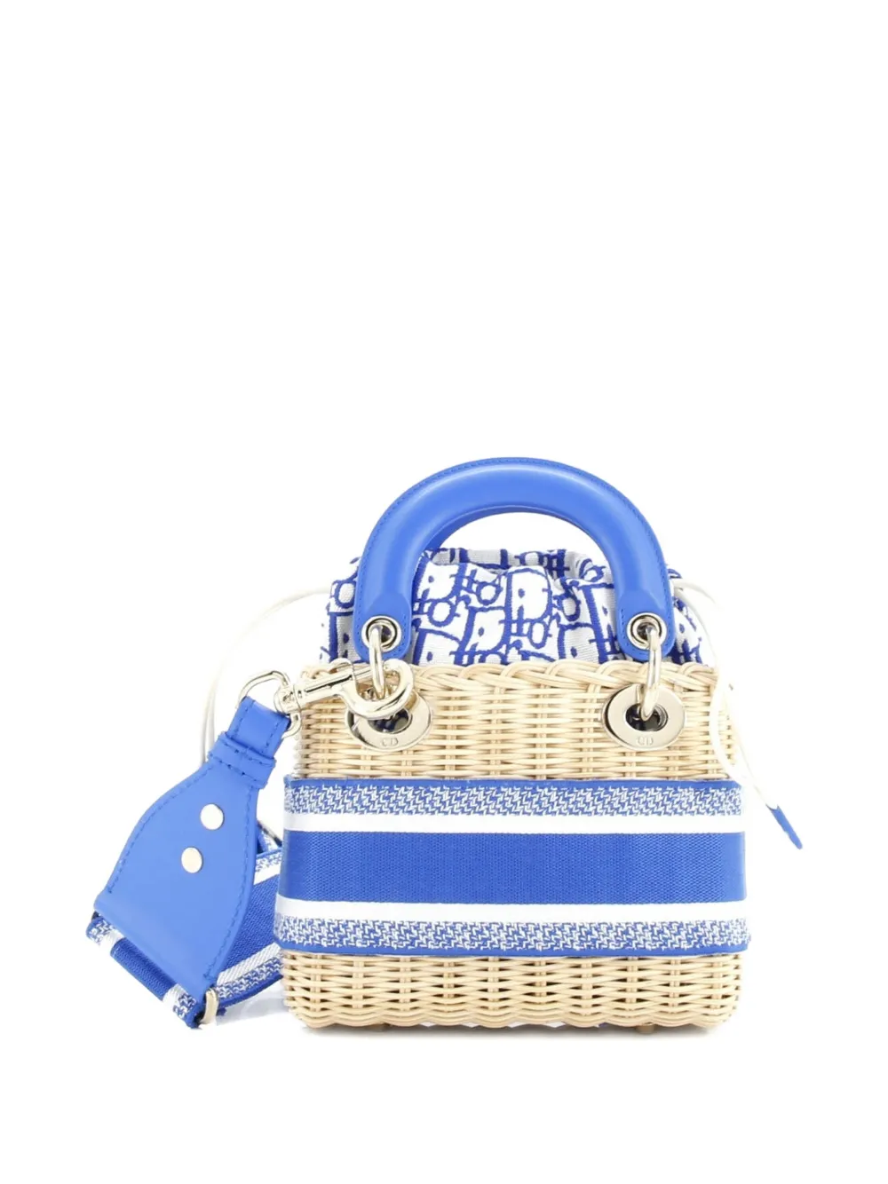 DIOR Pre-owned Lady Bag Wicker And Oblique Canvas Mini Tote Bag In Blue
