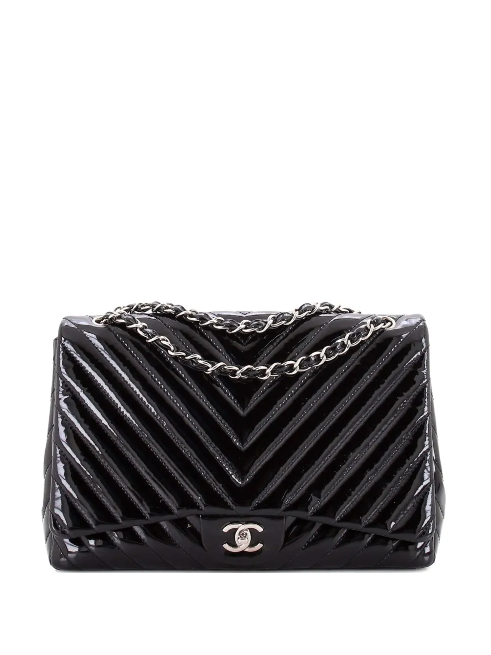 CHANEL Pre-Owned Classic Single Flap Bag Chevron Patent Maxi shoulder bag - Nero
