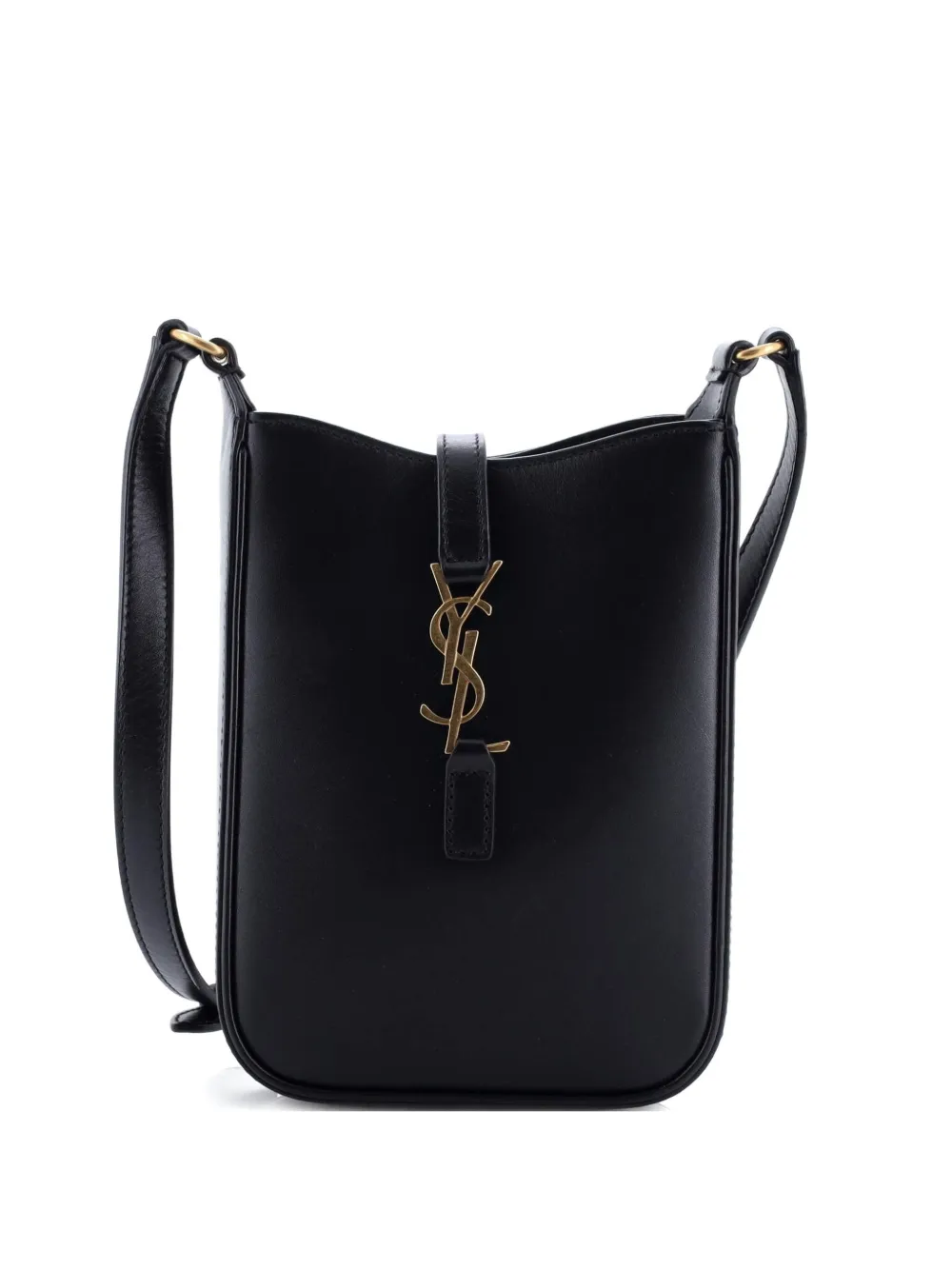 Pre-owned Saint Laurent Le 5 A 7 Vertical Shoulder Bag Leather Mini Crossbody Bag In Black