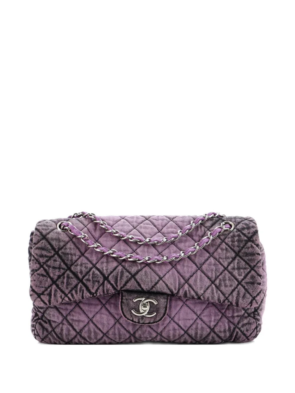Pre-owned Chanel Denimpression Flap Bag Quilted Distressed Denim Medium Shoulder Bag In Purple
