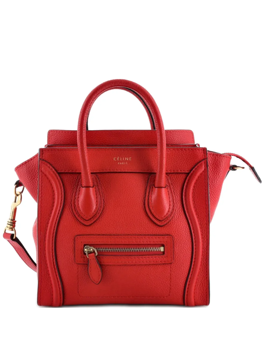 Pre-owned Celine Luggage Bag Grainy Leather Nano Crossbody Bag In Red