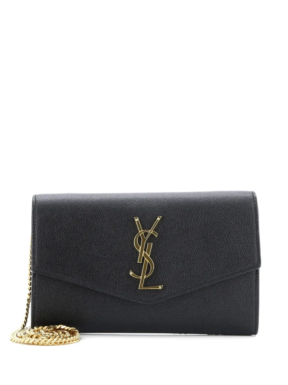 Pre-owned Saint Laurent Uptown Chain Wallet Leather Crossbody Bag In Black