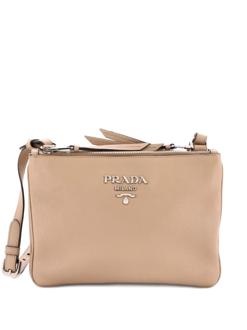 Pre-owned Prada Double Zip Vitello Daino Small Crossbody Bag In Neutral