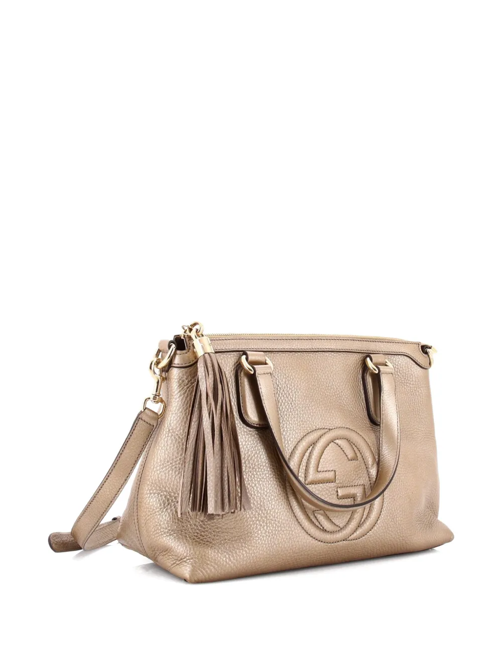 Pre-owned Gucci Soho Convertible Soft Top Handle Bag Leather Satchel In Gold