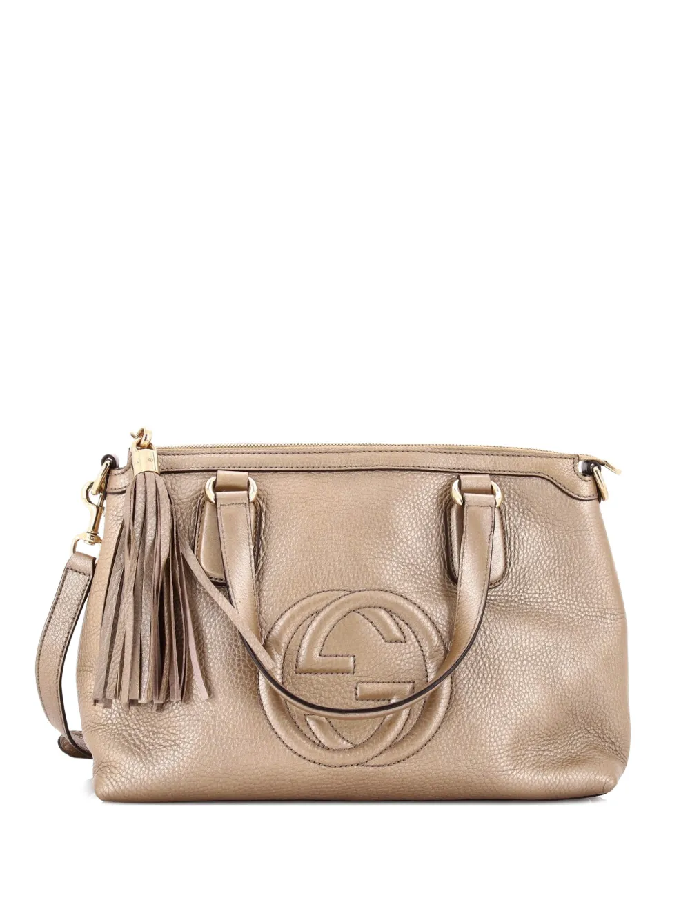 Pre-owned Gucci Soho Convertible Soft Top Handle Bag Leather Satchel In Gold