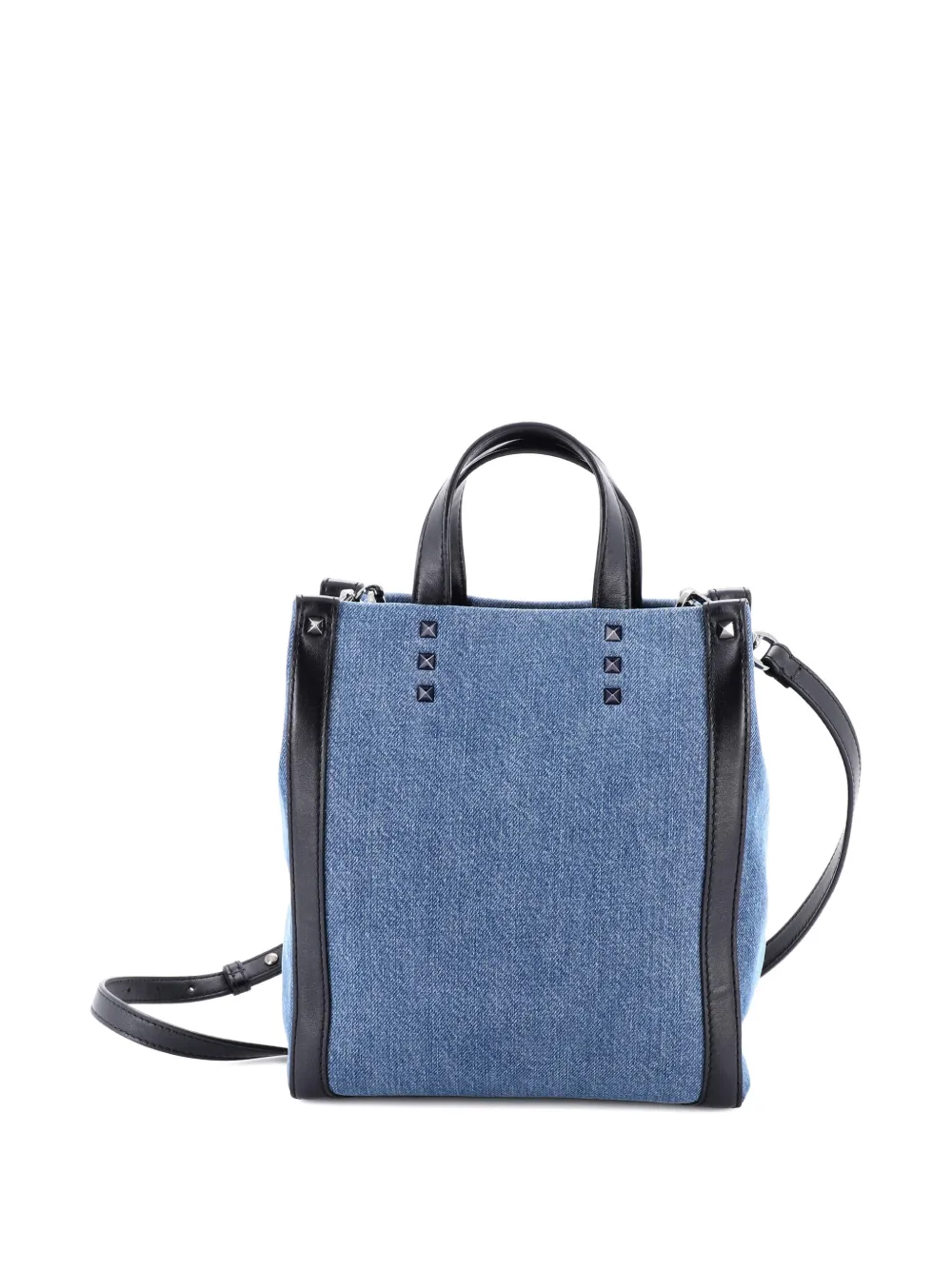 Pre-owned Valentino Garavani Grande Plage Vltn Denim Mini Tote Bag In Black