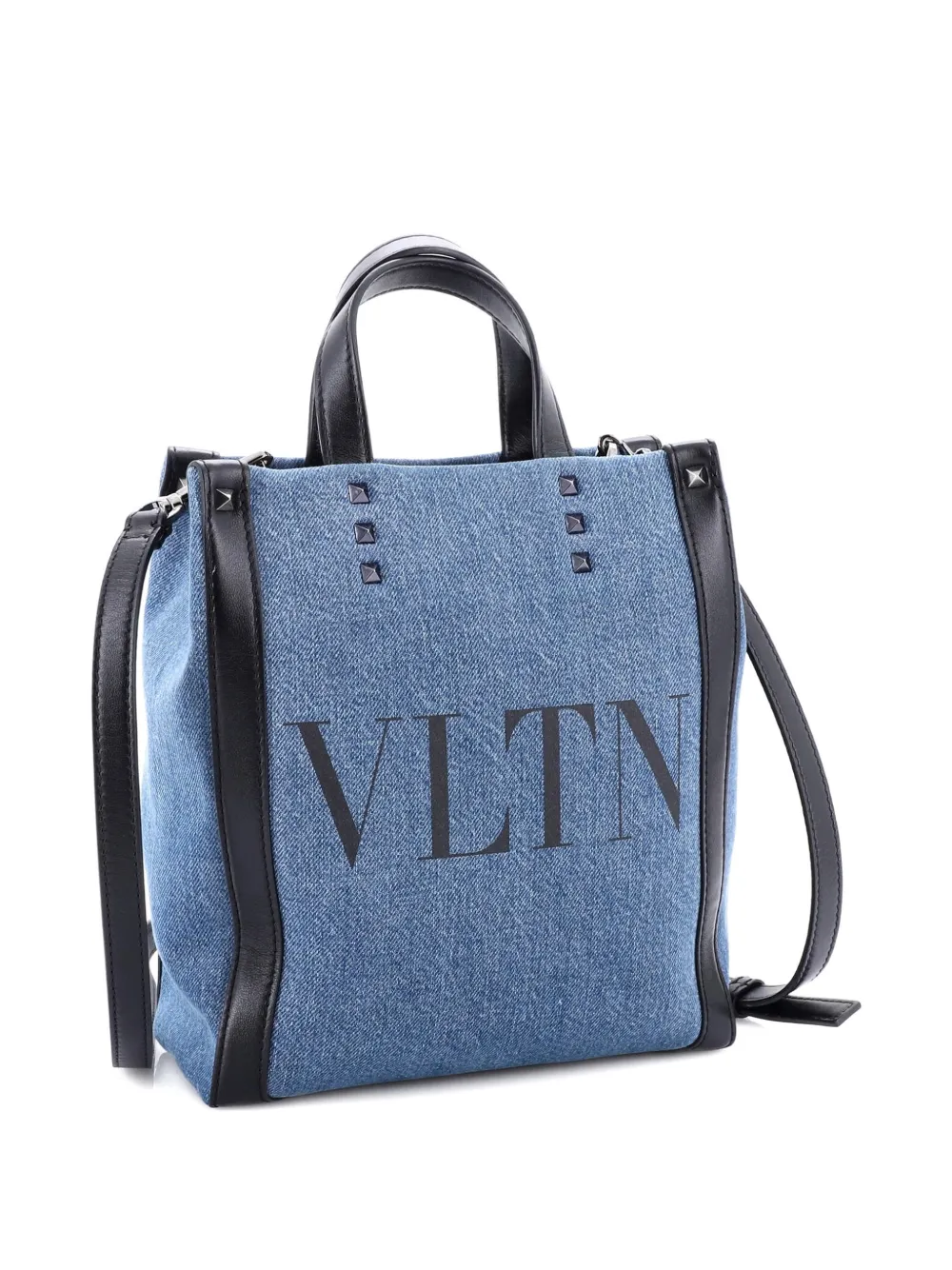 Pre-owned Valentino Garavani Grande Plage Vltn Denim Mini Tote Bag In Black