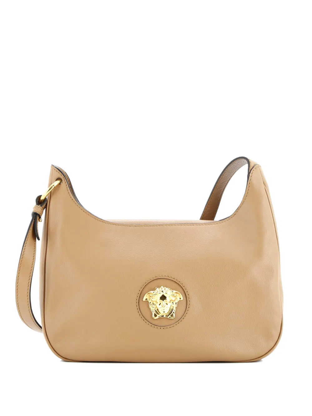 Pre-owned Versace La Medusa Leather Medium Hobo Bag In Brown