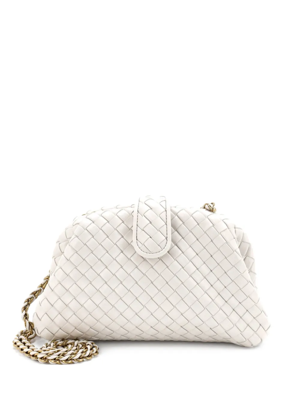 Pre-owned Bottega Veneta Lauren 1980 With Chain Intrecciato Nappa Teen Clutch Bag In Neutral
