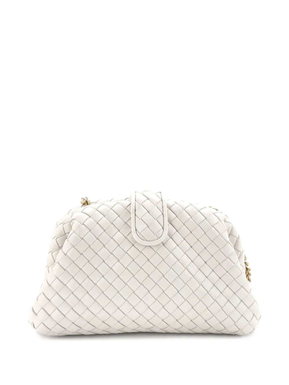 Pre-owned Bottega Veneta Lauren 1980 With Chain Intrecciato Nappa Teen Clutch Bag In Neutral