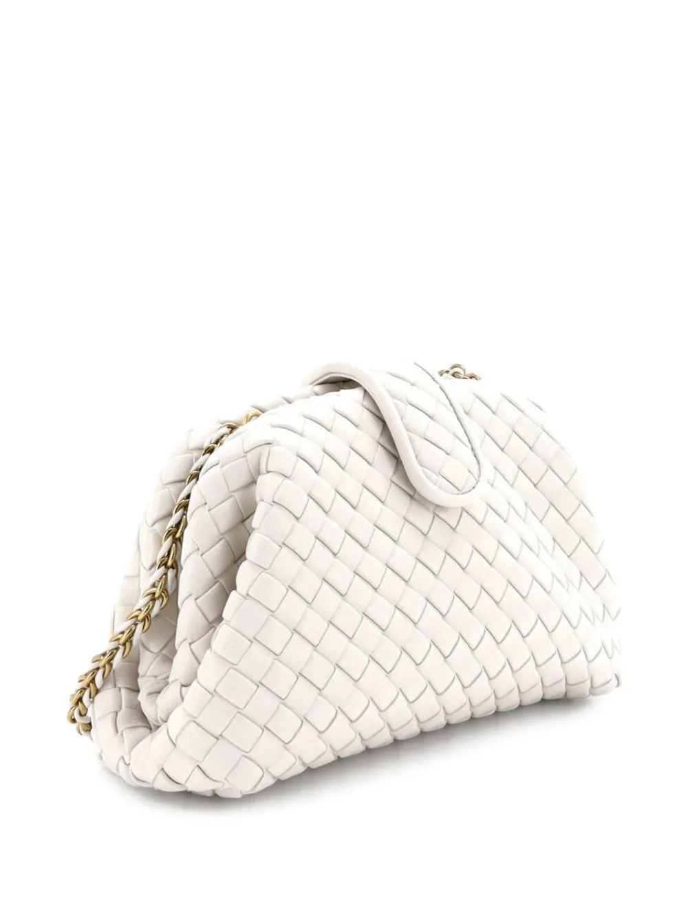 Pre-owned Bottega Veneta Lauren 1980 With Chain Intrecciato Nappa Teen Clutch Bag In Neutral