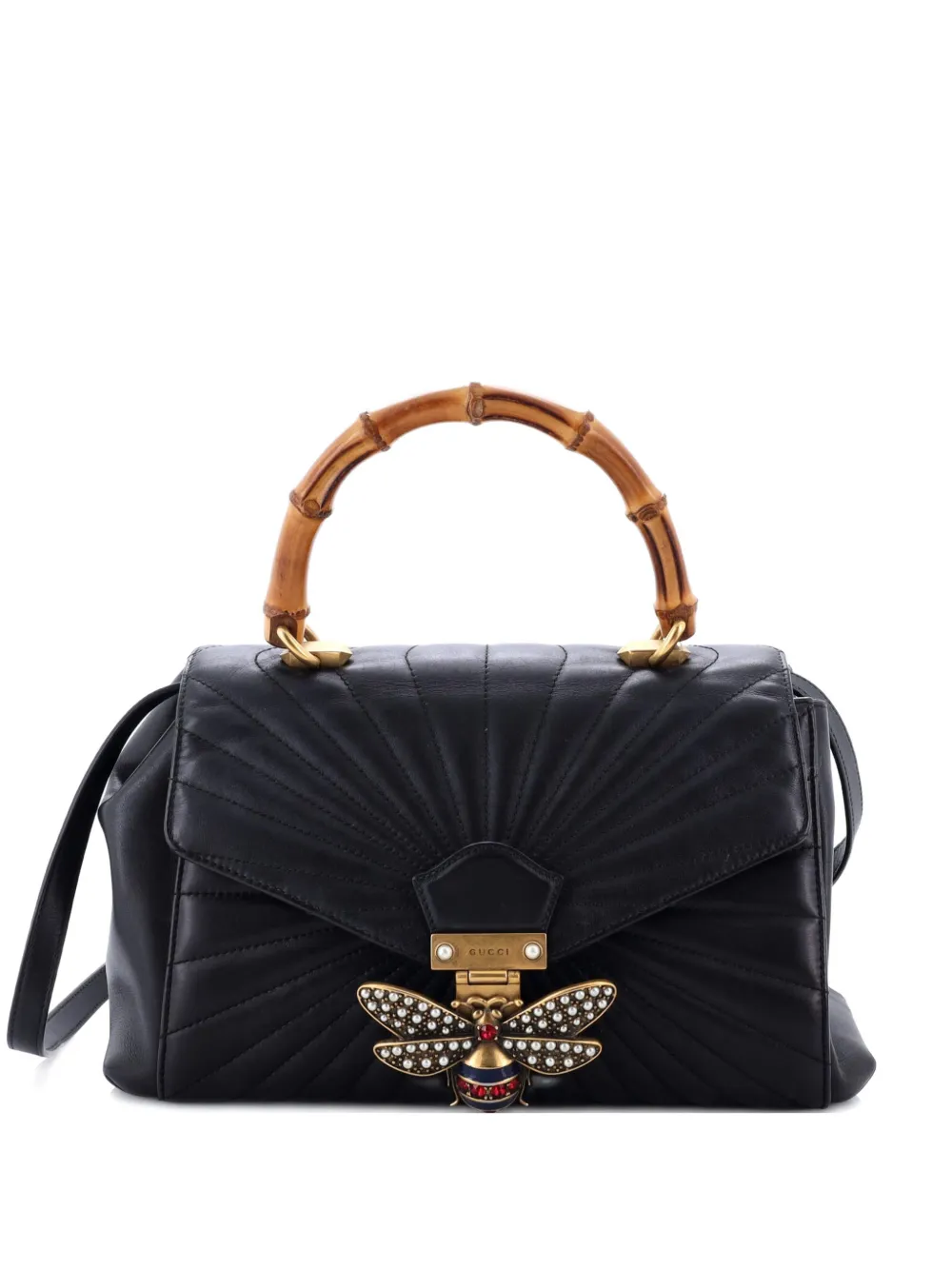 Pre-owned Gucci Queen Margaret Top Handle Bag Quilted Leather Medium Satchel In Black