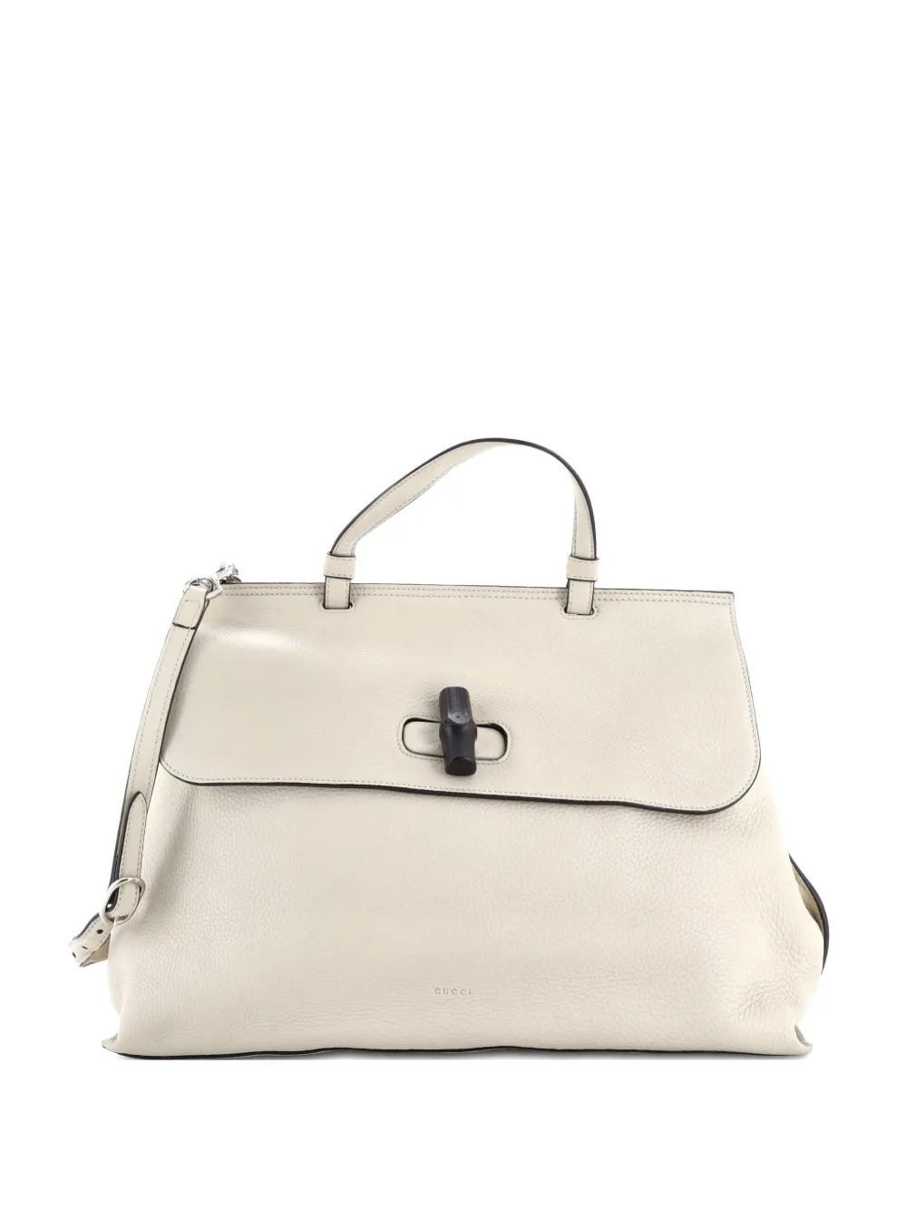Pre-owned Gucci Bamboo Daily Top Handle Bag Leather Large Satchel In Neutral